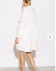 Asymmetry with Elasticated design cotton blend shirt dress in white