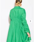 Asymmetry with Elasticated design cotton blend shirt dress in green