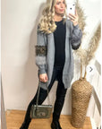 Faux leopard print fur cardigan with embellishment