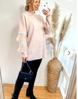 feather and sequin embellished sleeves jumper