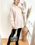 Fringed and sequin embellished sleeves Jumper