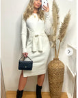 Fine knit bodycon dress with knot tie design in cream white