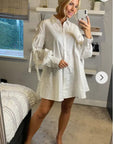 Oversized Ballon sleeves with tie up cotton blend shirt dress in white