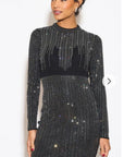 Long Sleeves Diamond Sequin short Dress in Black