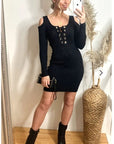 Cold shoulder Sparkle knit bodycon party dress