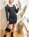 Cold shoulder Sparkle knit bodycon party dress
