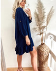 Long Sleeve Oversized Linen Shirt Dress in Navy Blue