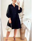 Oversized Cotton shirt dress with ruffle hem