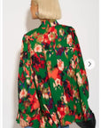Wild Bloom multi color print oversized shirt with tie up bow design in Green