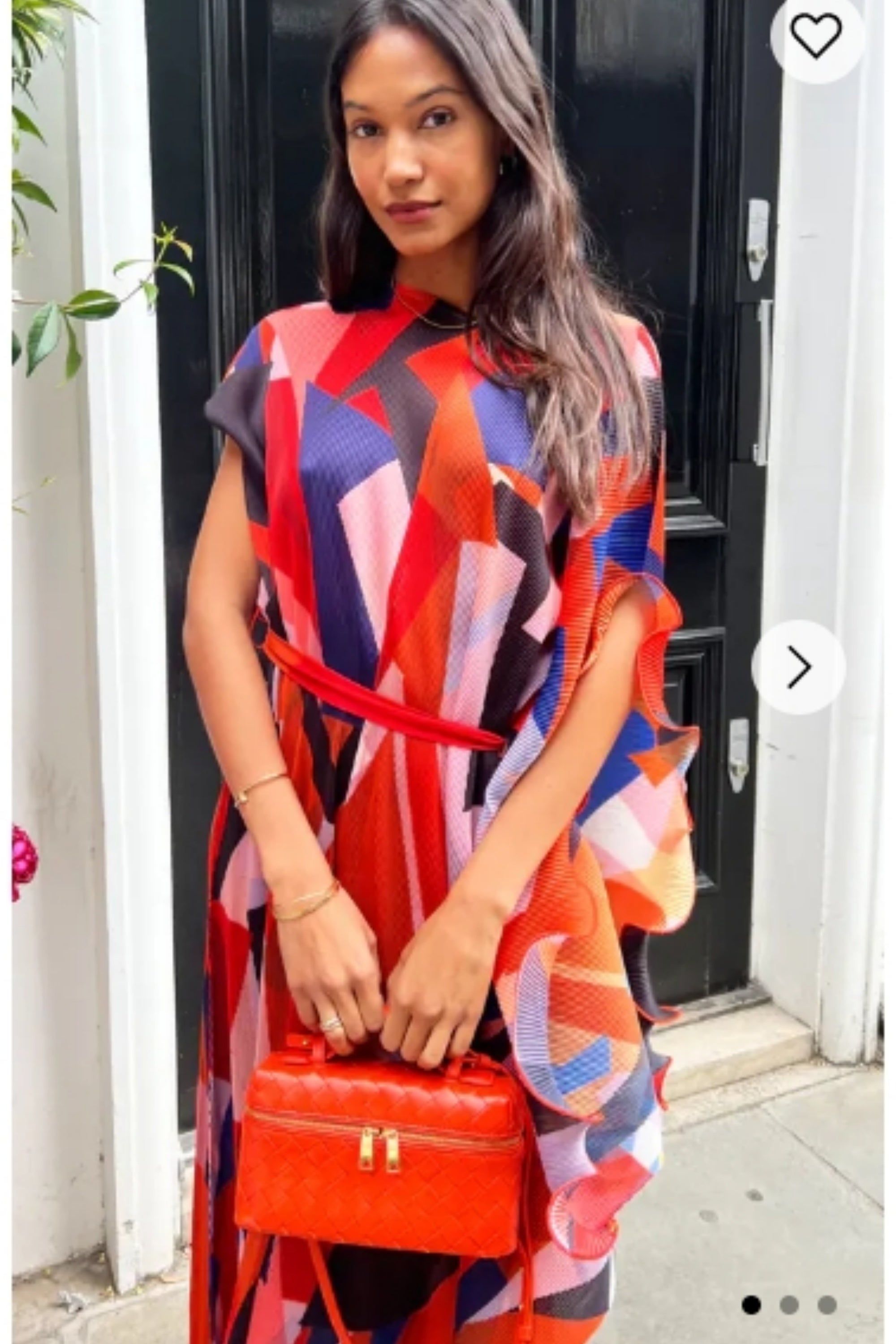 Aztec Print Pleated Dress in asymmetric sleeves design in red – CYLONDON