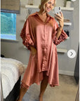 Floral sleeves design oversized sleeves shirt dress in pink