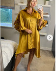 Floral sleeves design oversized sleeves shirt dress in Mustard Yellow