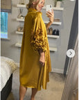 Floral sleeves design oversized sleeves shirt dress in Mustard Yellow