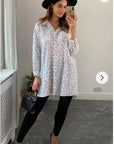 Leaves print shirt dress with scar