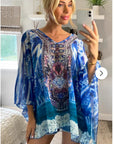 Blue scarf print chiffon kaftan Top