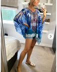 Blue scarf print chiffon kaftan Top