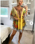 Leopard scarf print chiffon kaftan Top in yellow