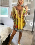 Leopard scarf print chiffon kaftan Top in yellow