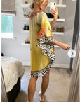 Leopard scarf print chiffon kaftan Top in yellow