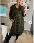Feather look and star pattern shirt dress in Green