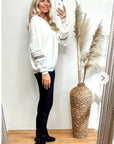 Floral & sequin embellished sleeves jumper