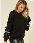 Floral & sequin embellished sleeves jumper