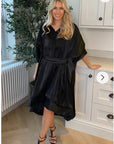Ruffle Hem Oversized dress with belt in black