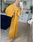 Full Length Pleated maxi dress with cap sleeves in Yellow