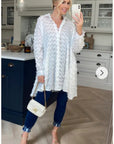 White color Oversized shirt dress in multi tassel stripe design fabric