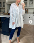 White color Oversized shirt dress in multi tassel stripe design fabric