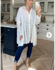 White color Oversized shirt dress in multi tassel stripe design fabric