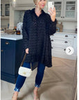 Black color Oversized shirt dress in multi tassel stripe design fabric
