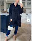 Black color Oversized shirt dress in multi tassel stripe design fabric