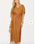 Oversized Metallic pleated kaftan maxi dress in Gold