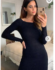Classic Square check print soft knit off shoulder little black dress