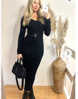 Soft knitted ribbed long bodycon dress with side split