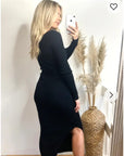 Soft knitted ribbed long bodycon dress with side split