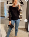 Elegant Floral lace long sleeves top in black