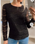 Elegant Floral lace long sleeves top in black