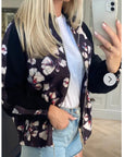 Black floral Print Bomber Jacket