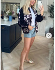 Black floral Print Bomber Jacket