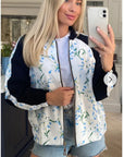 Floral Print Bomber Jacket (White green floral)