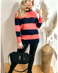 Color block stripe fine knit jumper