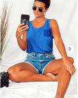Floral Crochet Lace Back Vest (Blue)