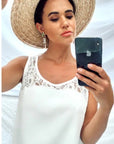 Floral Lace Chiffon Vest Top with Back Split