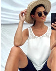 Floral Lace Chiffon Vest Top with Back Split