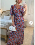 Floral Print Chiffon Wrap Maxi Dress (Orange Floral)