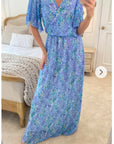 Floral Print Chiffon Wrap Maxi Dress (Blue Floral)