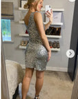 Plain color sequin V neck dress (Sliver)