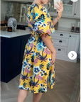 Oversized puff sleeve midi dress in Multi color floral print